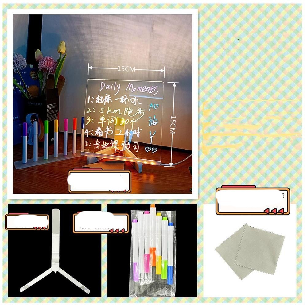 Tableau d'écriture et de coloriage en acrylique – Tableau LED lumineux transparent