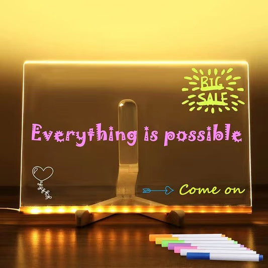 Tableau d'écriture et de coloriage en acrylique – Tableau LED lumineux transparent